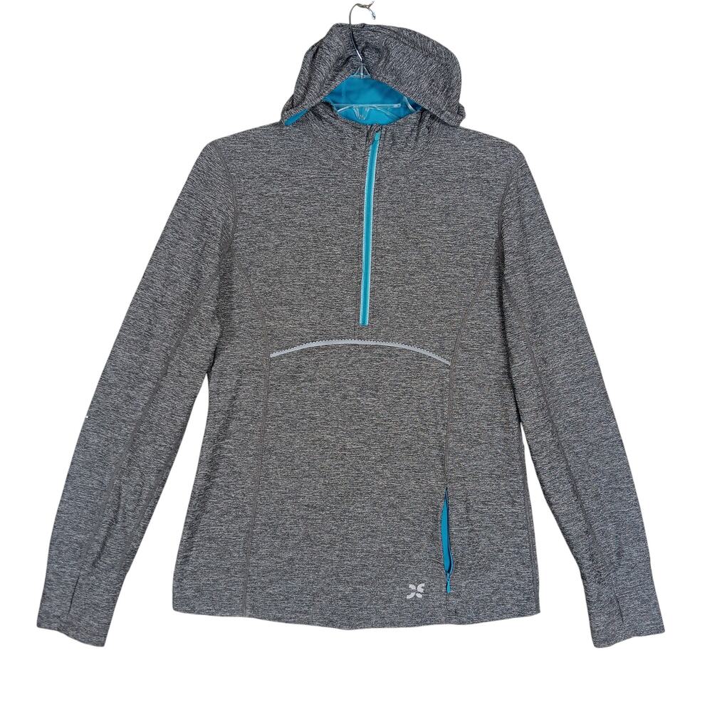 City Sports Hoodie Sweatshirt Size Medium Gray and Blue Thumbhole Zipper Pockets